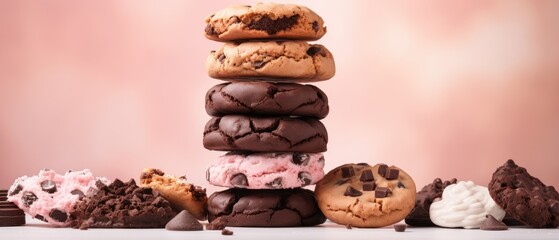  a stack of cookies and ice cream sitting on top of a pile of other cookies and ice cream on top of each other.