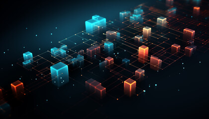 Minimalistic wallpaper. 3D blocks connected to each other. Information Technology and Blockchain concept. 
