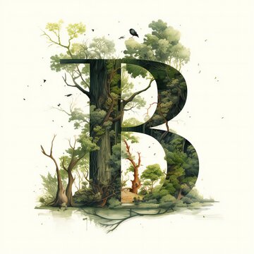 Letter B alphabet experimental typographic design poster woods derevier branches