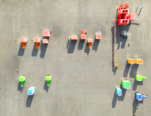Conceptual photo from the air of various elements in multicolored gradient depicting innovation and...