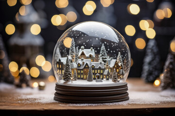 Fototapeta na wymiar Snow globe with a small village inside generative ai