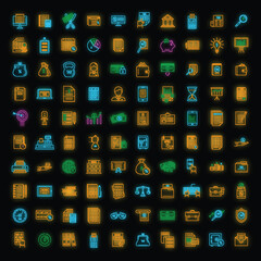 Financial accountant icons set. Outline set of financial accountant vector icons neon color on black