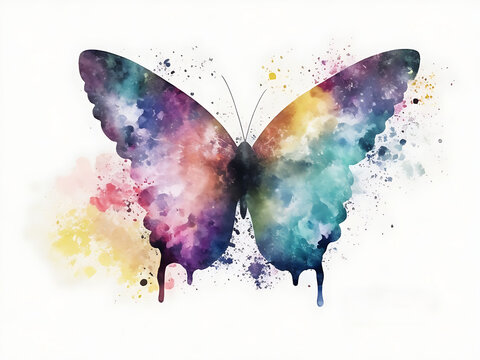 Watercolor  bright purple hand painted butterflies. 