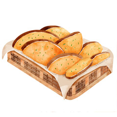 PNG homemade tasty bread with garlic, cheese and herbs on basket
