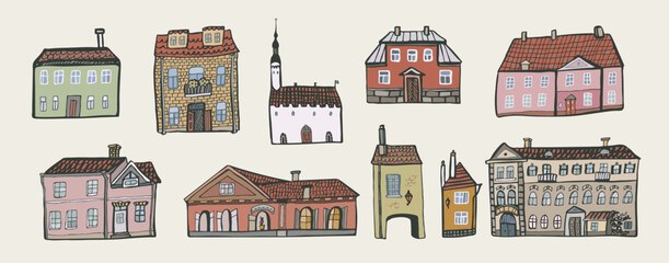 European houses vector illustartions set.