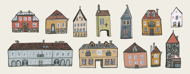 European houses vector illustartions set.