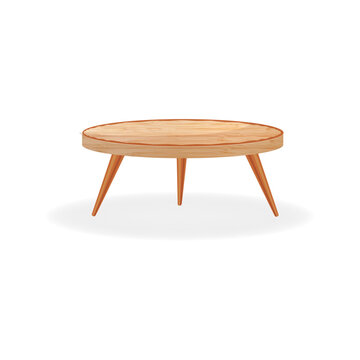 round coffee table with wooden legs on a white background