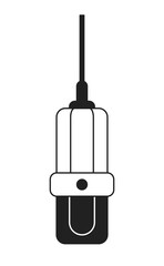 Microphone hanging black and white 2D cartoon object. Vocal performance recording. Podcast audio equipment isolated vector outline item. Announcement message monochromatic flat spot illustration
