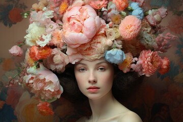 Enchanting Woman with Colorful Floral Headdress