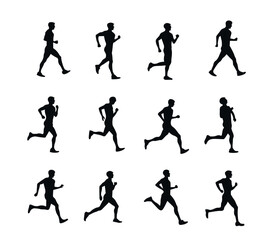 Fototapeta na wymiar vector set of man walking and running silhouettes manually created