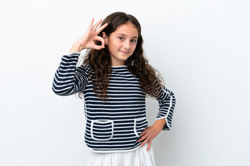 Fototapeta premium Little caucasian girl isolated on white background showing ok sign with fingers