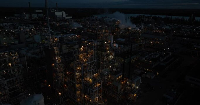 Aerial drone view of a fluoropolymers production facility in Dordrecht, The Netherlands.