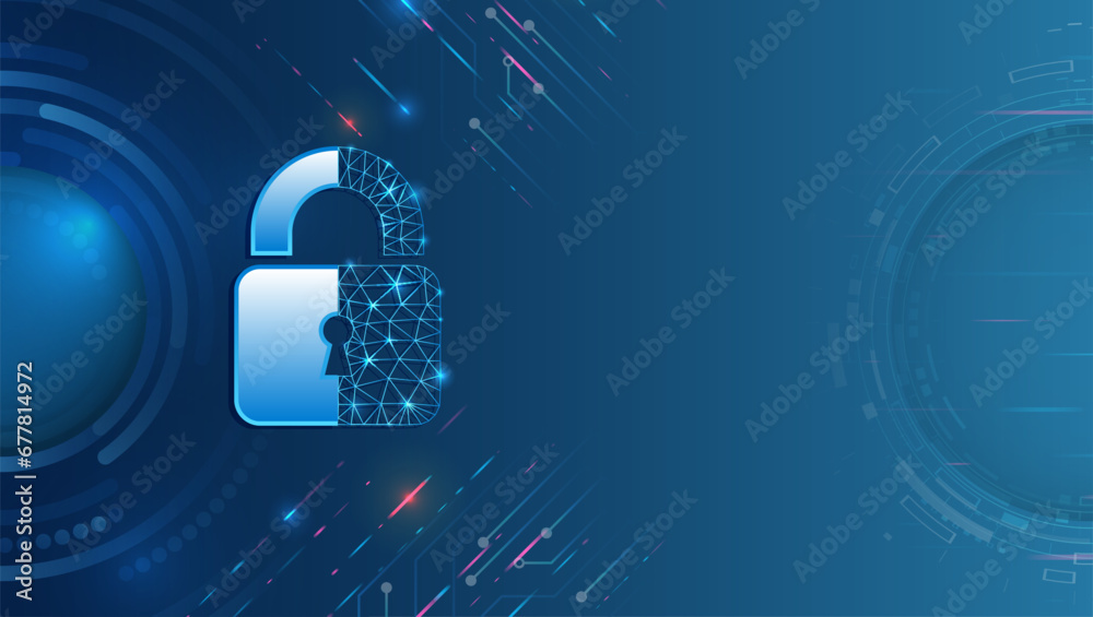 Poster Cyber security for business and internet projects. Vector illustration of data security services. Data protection, privacy, and internet security concept. Hi-tech various background.