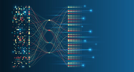 Big data visualization. Futuristic network or business analytics. Structuring the flow of information. Data analytics concept. Sorting a large amount of data on a dark background.