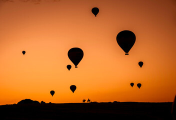 Air balloons at sunset over Cappadocia-Goreme, Turkey, Oct. 20th,2022. A vibrant explosion of light...