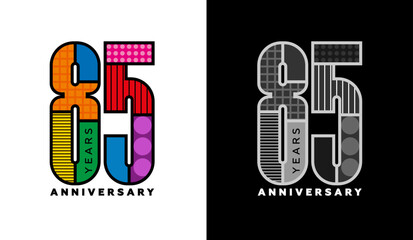 85th anniversary, eighty five logo set, colorful logo for celebration event, invitation, congratulations, web template, flyer and booklet, retro