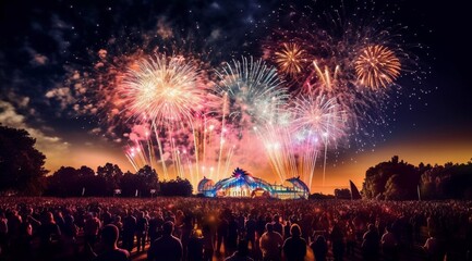 Fireworks show holiday celebration victory concert festive crowd lively