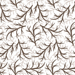 Floral simple autumn branch seamless pattern, hand drawn doodle elements vector brown background for textile fabric, wallpaper, scrapbook and surface design.