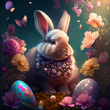 easter bunny and easter eggs