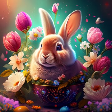 easter bunny with easter eggs