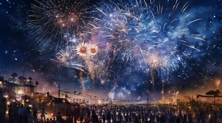 Fireworks show holiday celebration victory concert festive crowd lively