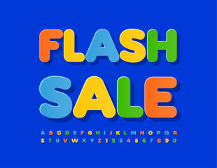Vector promo sign Flash Sale. Sticker colorful Alphabet Letters and Numbers set. Creative bright Font