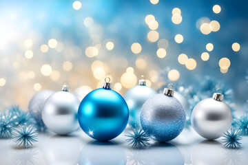 Fototapeta na wymiar New Year's background, New Year's decor: blue balls on a blue background with bokeh