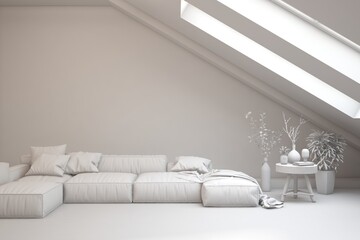 White living room concept with sofa. 3D illustration