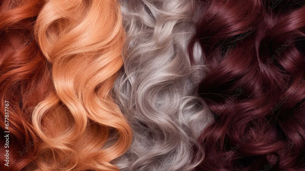 Canvas Prints  a close up of different colored hair on a white, red, and grey background of wavy, wavy, wavy, wavy, wavy hair, and wavy hair.