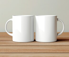 White coffee cups with copy space for the logo, text or design. Mock up for drink concept. Two mugs