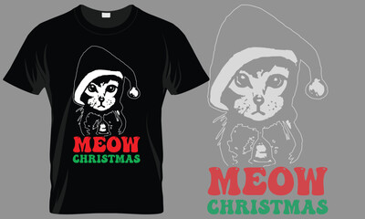 Meow Christmas Cat T-shirt design template 