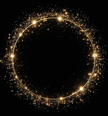 Christmas gold glitter round frame. Magic frame design