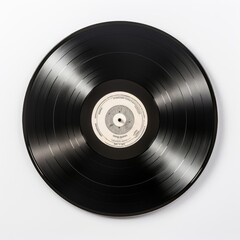 Vinyl record on a clean white background, a classic and timeless symbol of music and analog sound.