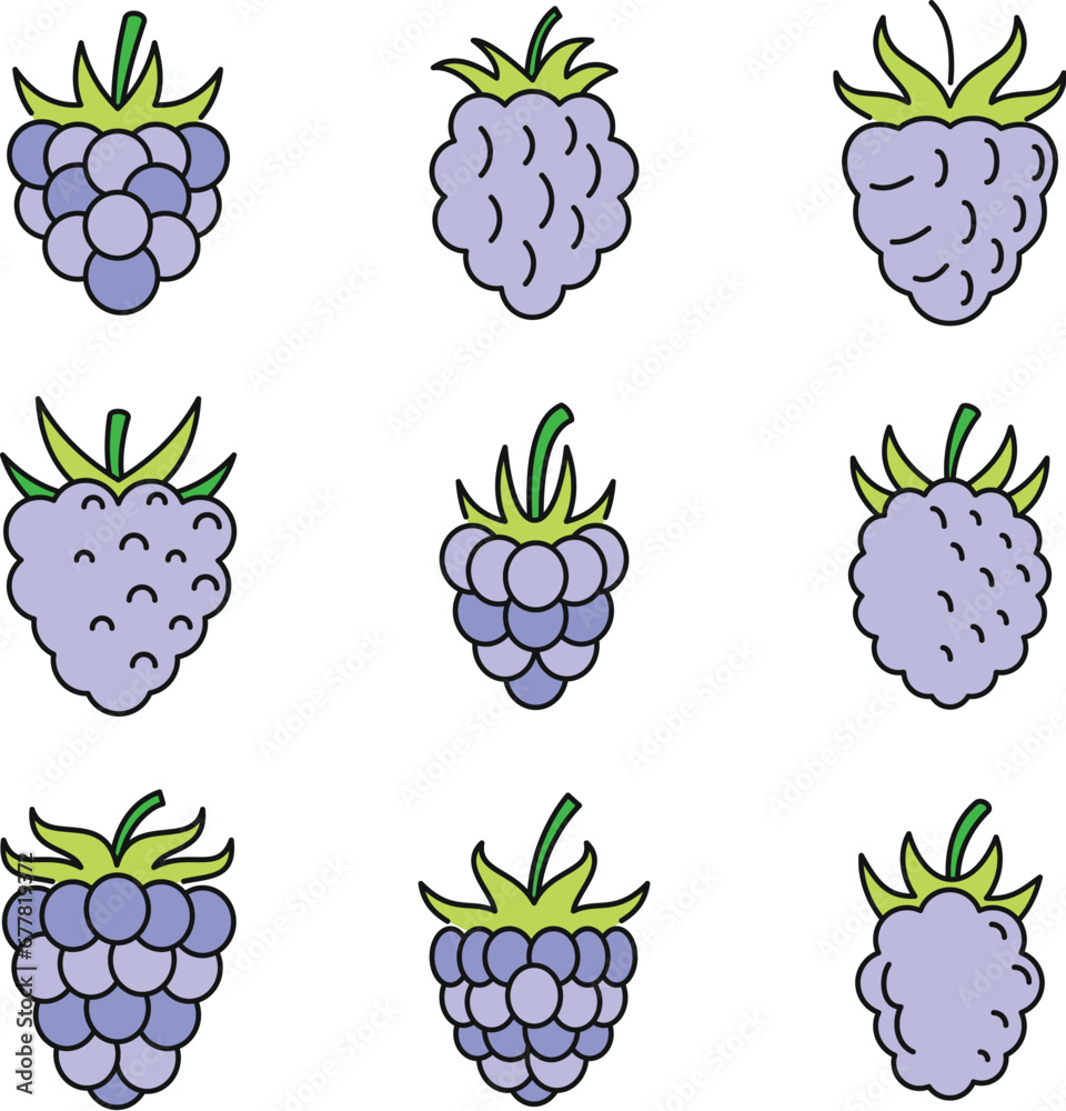 Poster fresh raspberry icons set. outline set of fresh raspberry vector icons thin line color flat on white