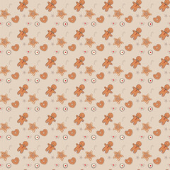 The concept of a festive New Year's Christmas seamless pattern with gingerbread heart, star, man. vector image