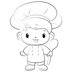 Cartoon chef coloring book. Outline vector illustration