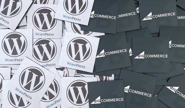 Wordpress & bigcommerce, An open source web software - Wordpress social media background.