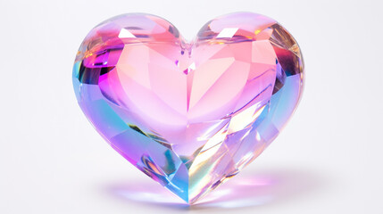 Transparent iridescent heart. A stone that reflects a rainbow. Isolated. 