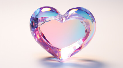 Transparent iridescent heart. A stone that reflects a rainbow. Isolated.  - 677820105