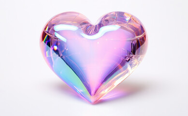 Transparent iridescent heart. A stone that reflects a rainbow. Isolated.  - 677820112