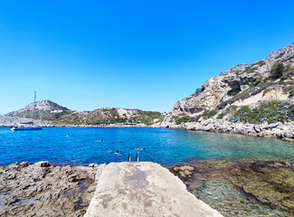 Ladiko cove with a small beach, Rhodes Island, Greece.