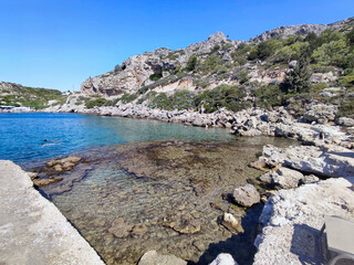 Ladiko cove with a small beach, Rhodes Island, Greece.