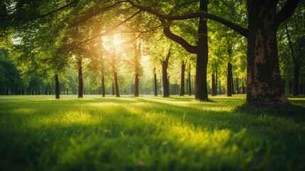 Beautiful summer landscape with green foliage in the park