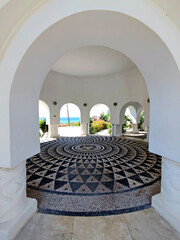 A naturally landscaped setting around the rotunda inside the Kallithea Springs, Rhodes Island, Greece.