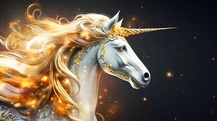 Portrait Of A Beautiful Unicorn With Golden Mane