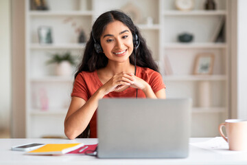 Cheerful Remote Worker Young Eastern Woman Connecting Online
