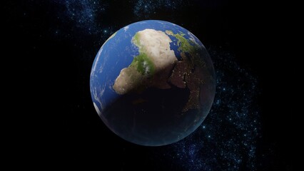 Planet Earth in the Starry Sky of Solar System in Space.
