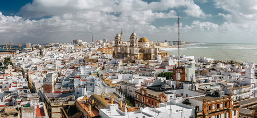 Cadiz cityscape with the cathedral as it seen from Torre Tavira, Andalusia, Spain.