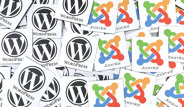 Joomla & Wordpress, An open source web software - Wordpress social media background.