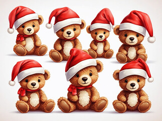 Small Brown Bears wearing Red Santa Hats Illustration Clip art, Clipart